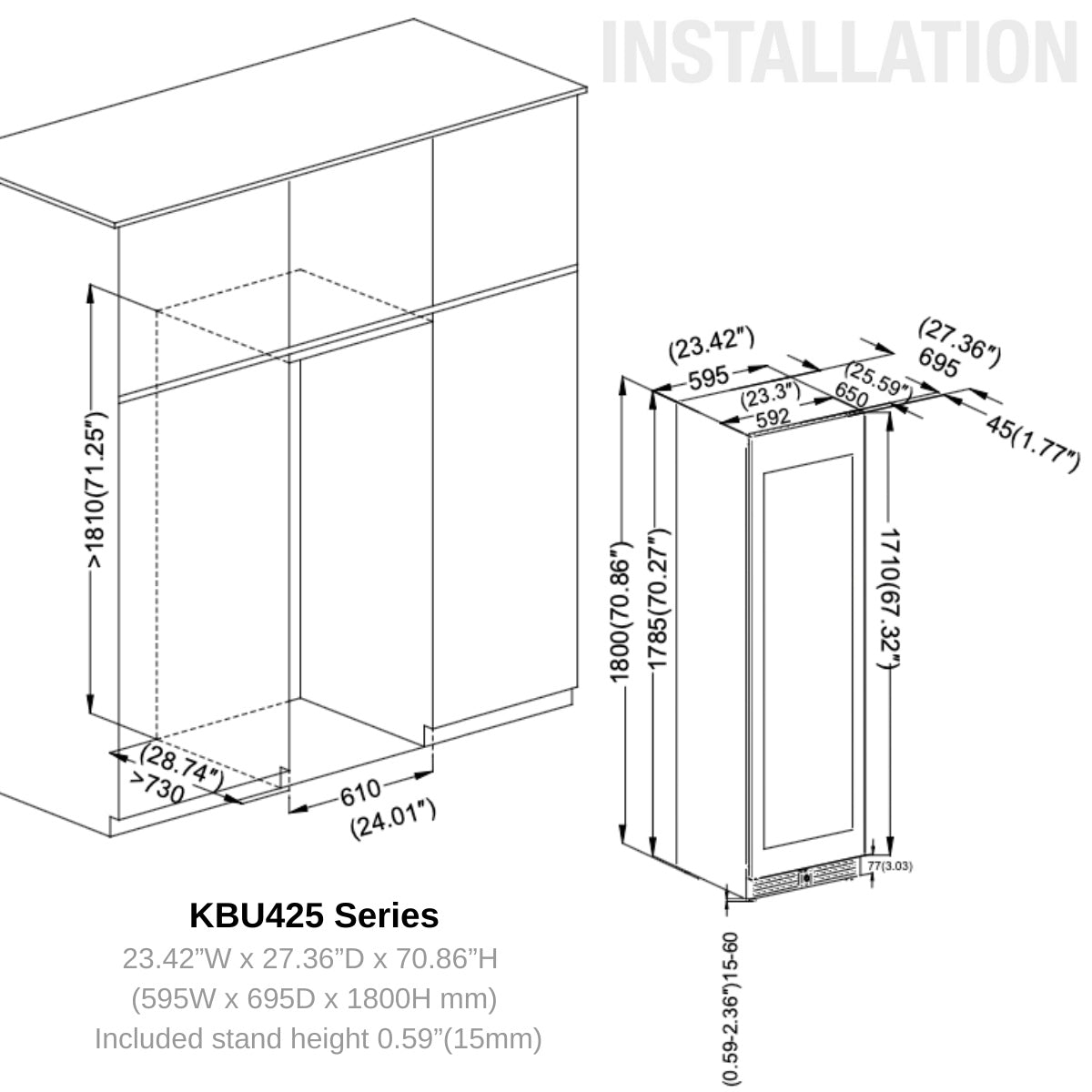 1800mm High Upright Wine & Beverage Refrigerator Combo with Individual Spaces and Temperatures