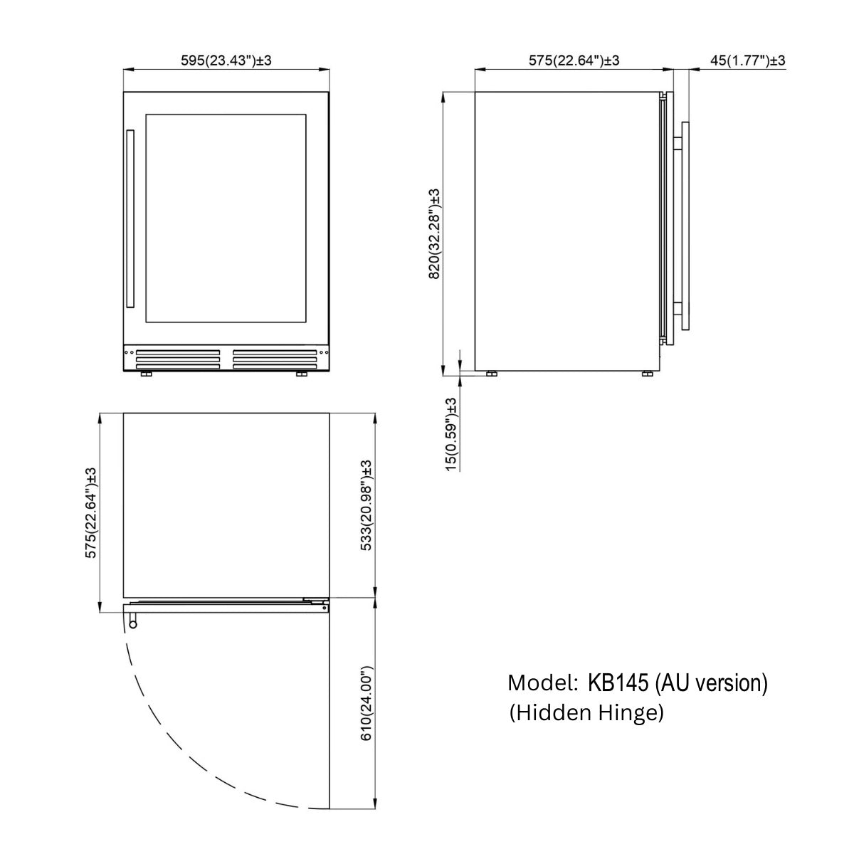 820mm Height Under Counter Glass Door Single Zone Wine Fridge