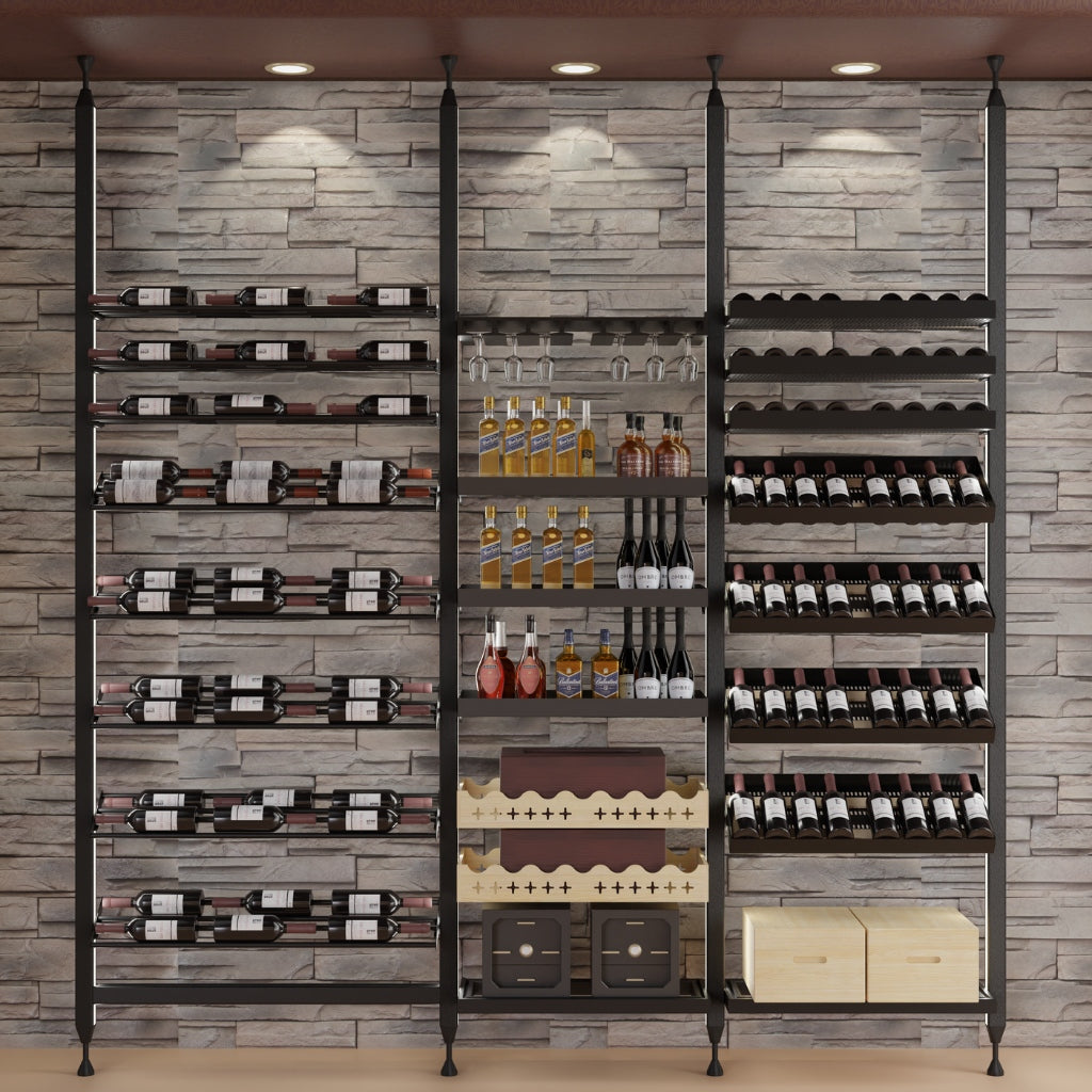 Luxurious Floor-to-Ceiling Wine Rack with LED Lighting and Cigar Storage Option