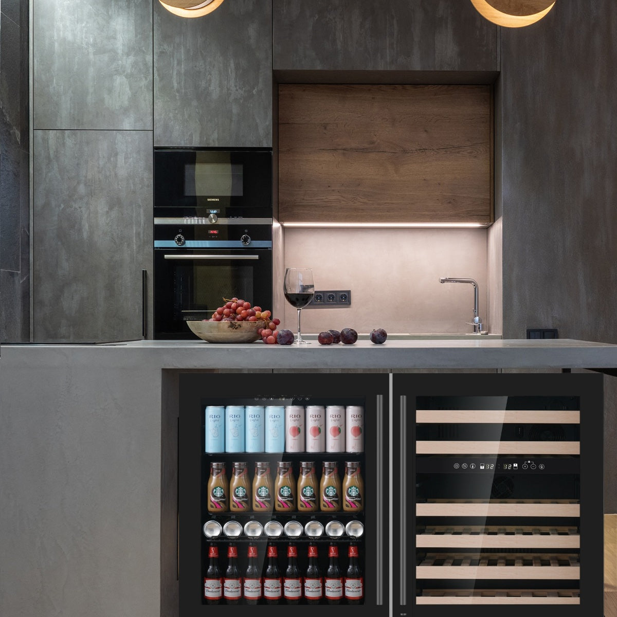 1200mm Wide Under Bench Wine Fridge and Bar Refrigerator COMBO with 3 Separate Temperature Zones