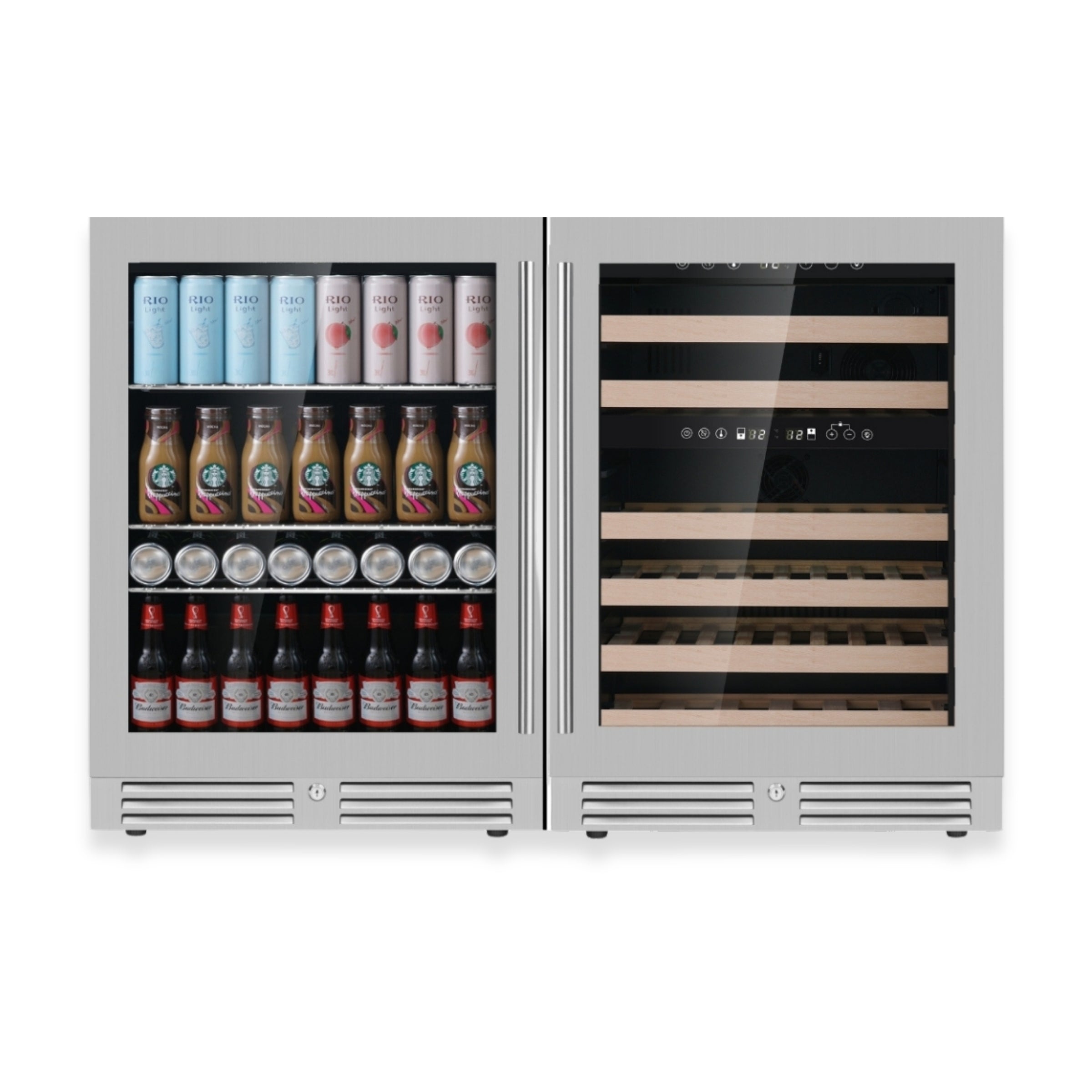 1200mm Wide Under Bench Wine Fridge and Bar Refrigerator COMBO with 3 Separate Temperature Zones