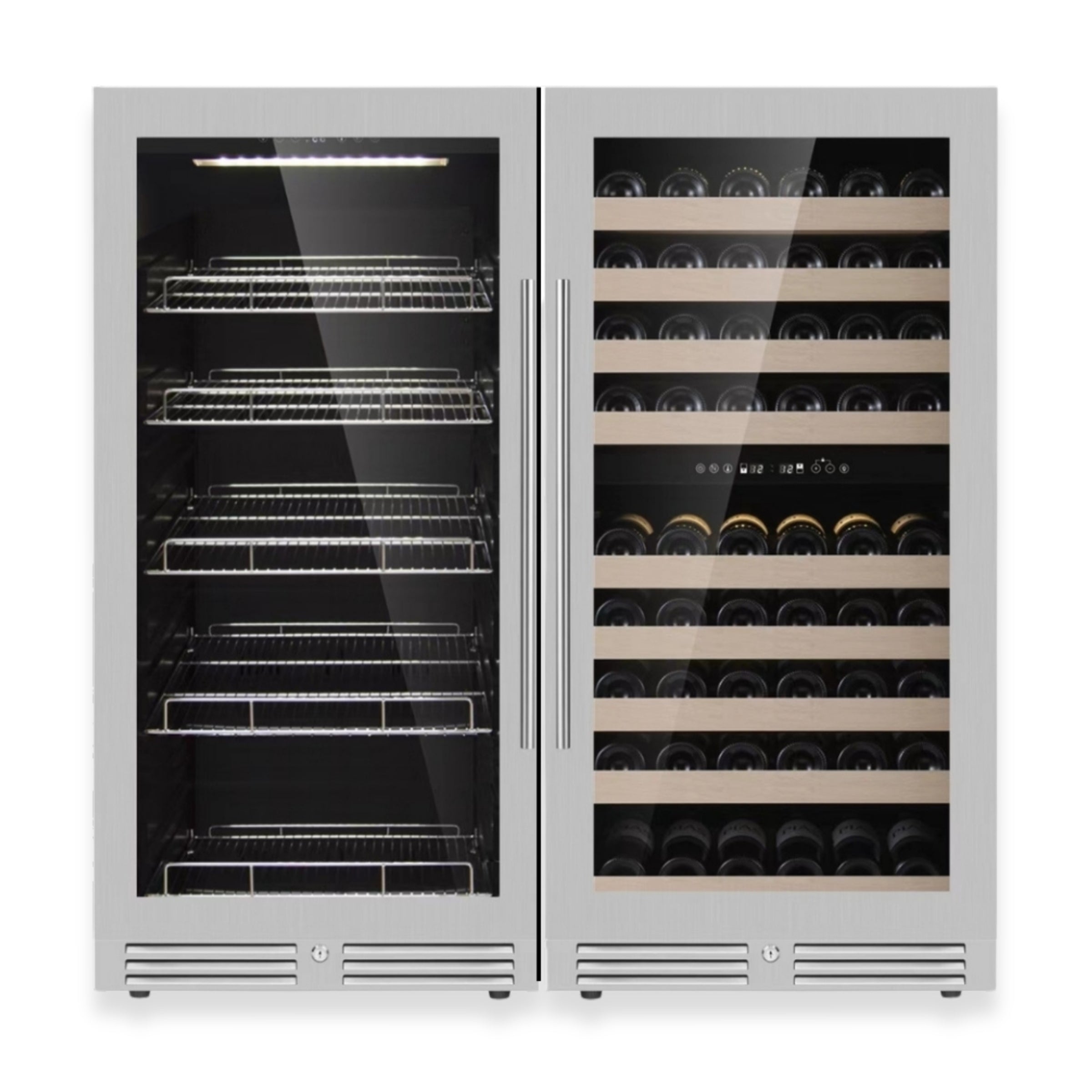 1200mm High Upright Wine and Beverage Refrigerator Combo with 3 Separate Temperature Zones