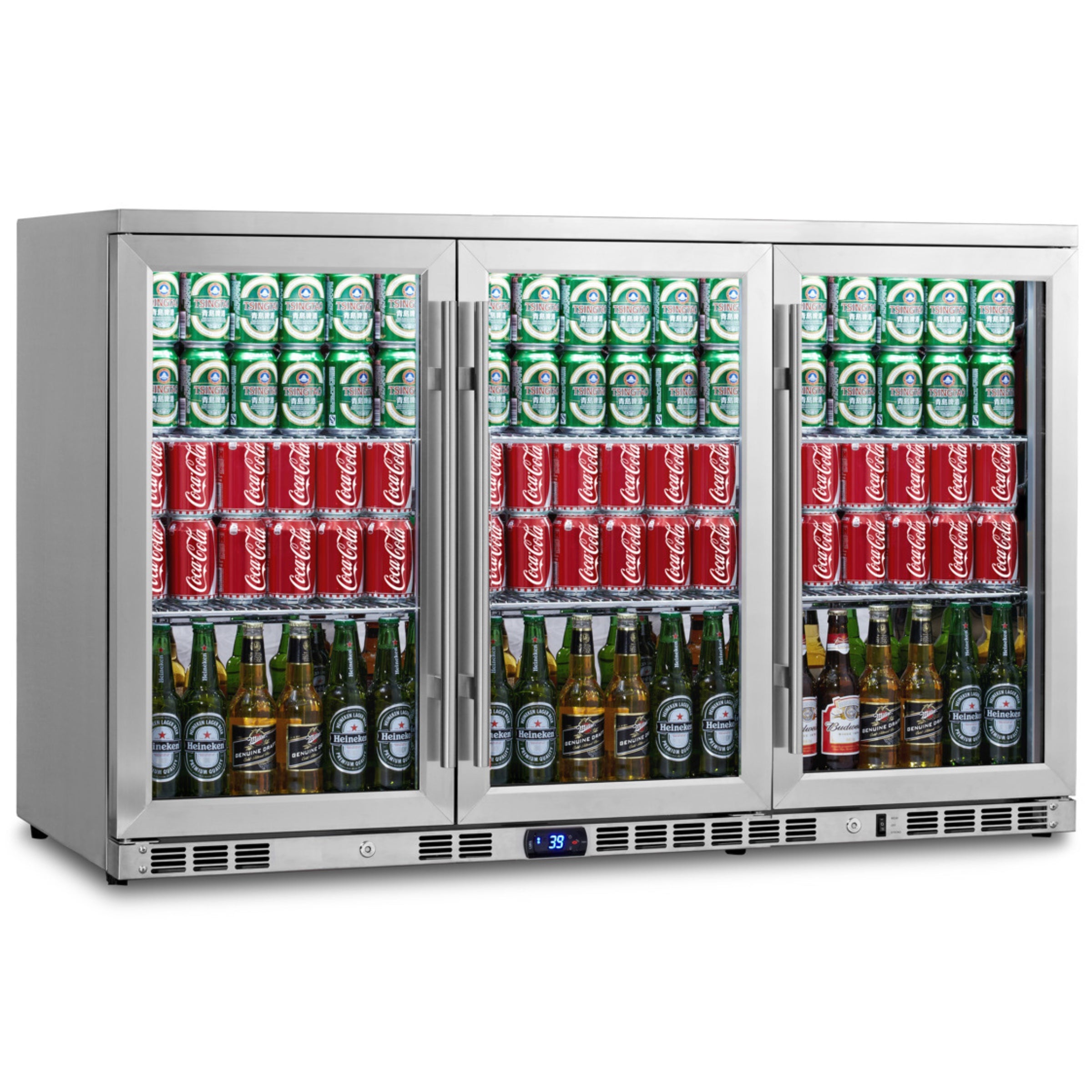 3 Door Full Stainless Under Bench Beverage Fridge Heating Glass