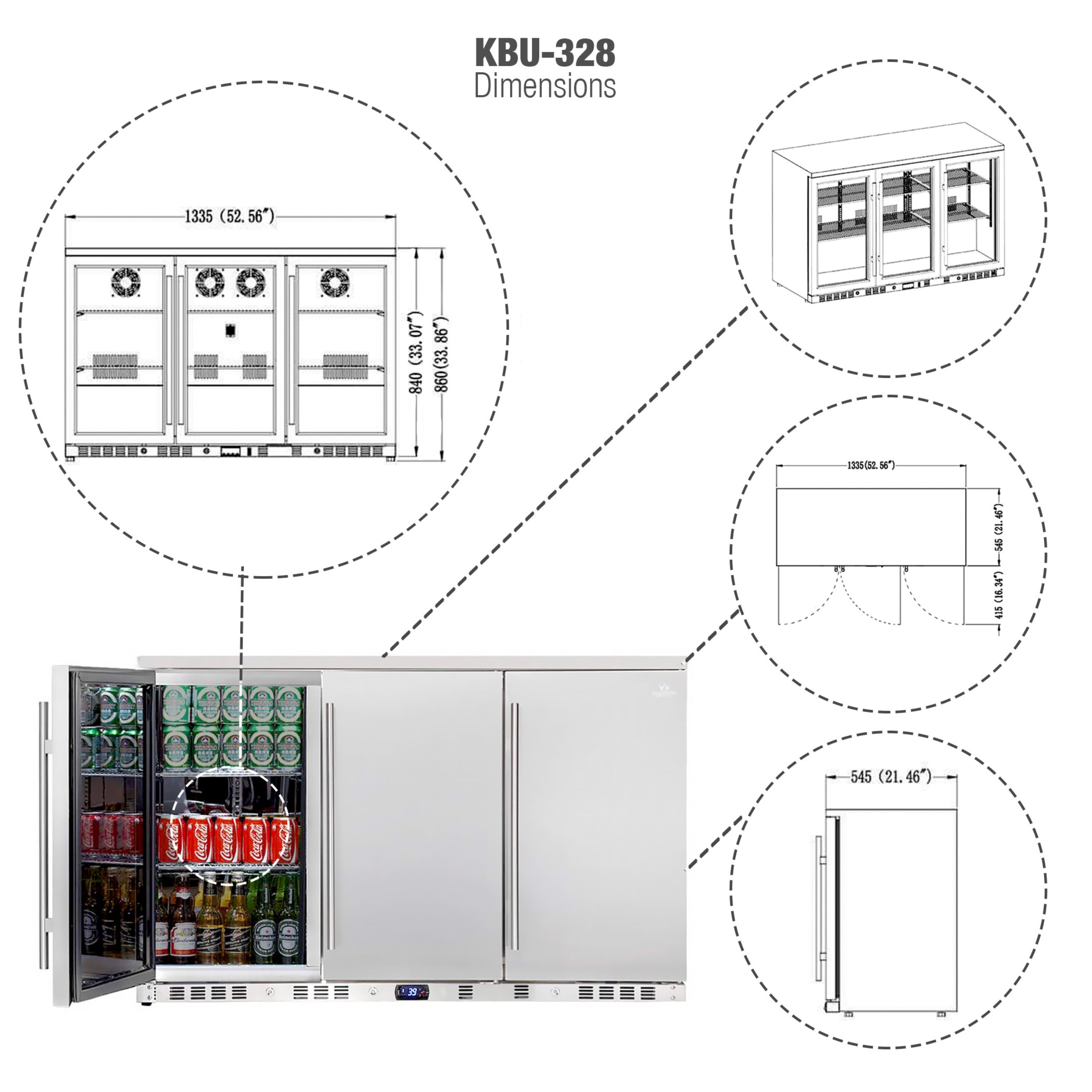 3 Door Under Bench Beverage Outdoor Fridge