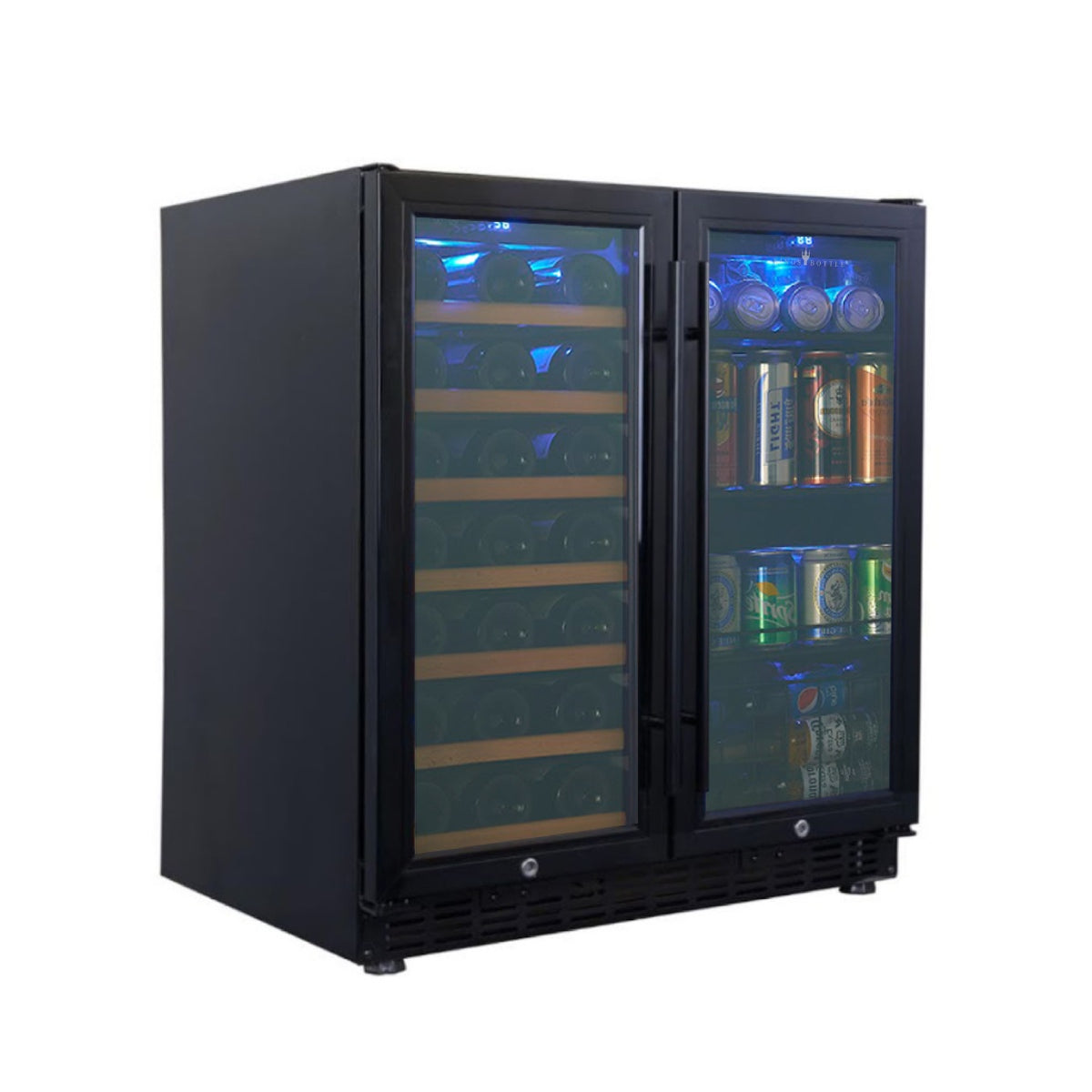 750mm Wide Underbench Low-E Glass Door Wine and Beer Fridge Combo