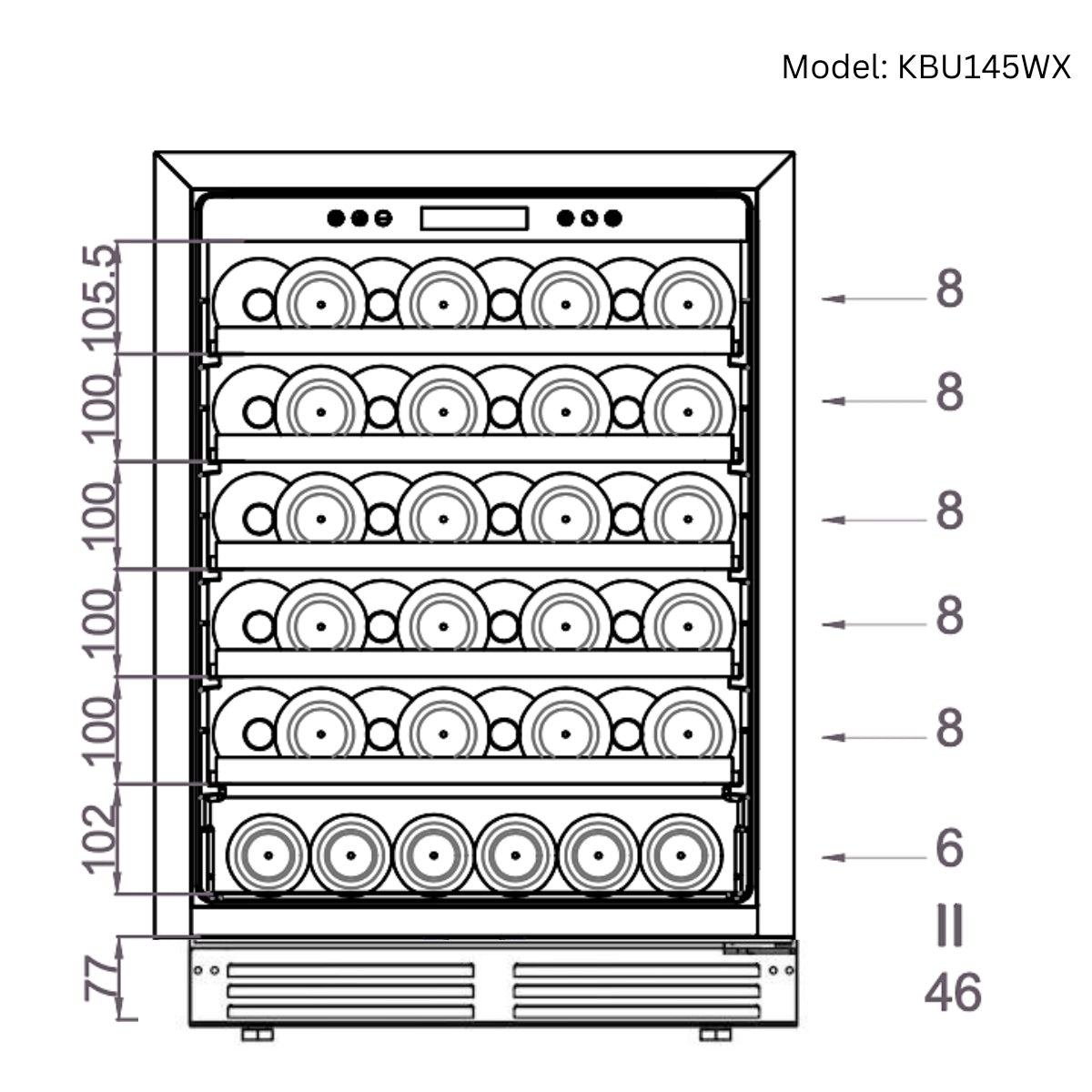 820mm Height Under Counter Glass Door Single Zone Wine Fridge