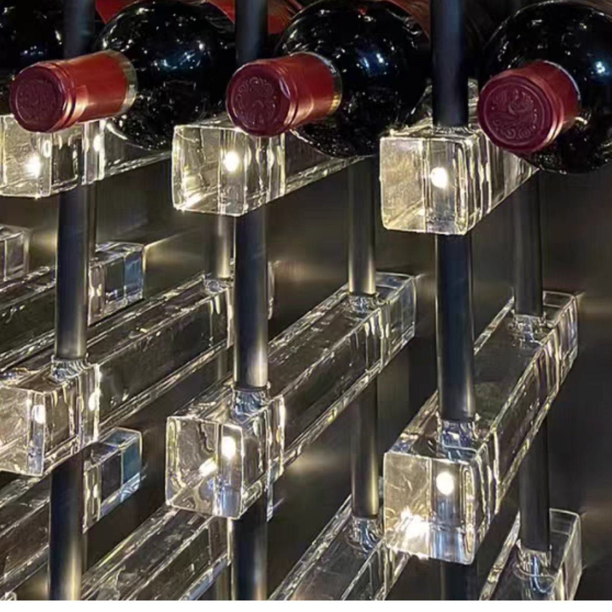 Elegant Acrylic and Metal Wine Racks with LED Lighting