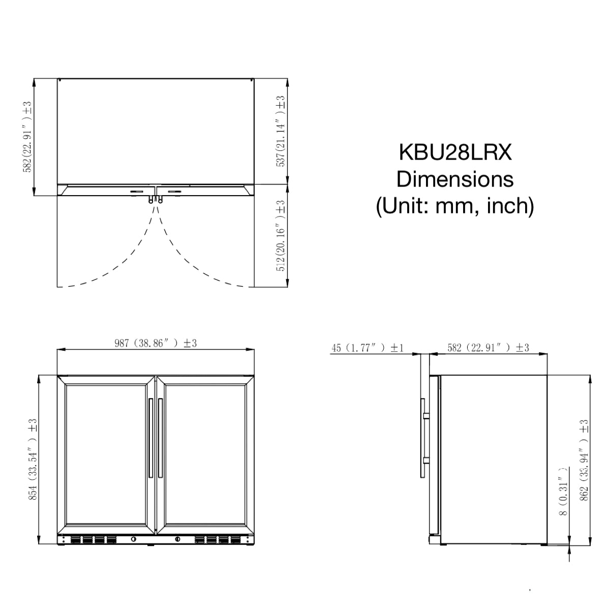 985mm Wide Under Bench Beer and Wine Fridge Combo