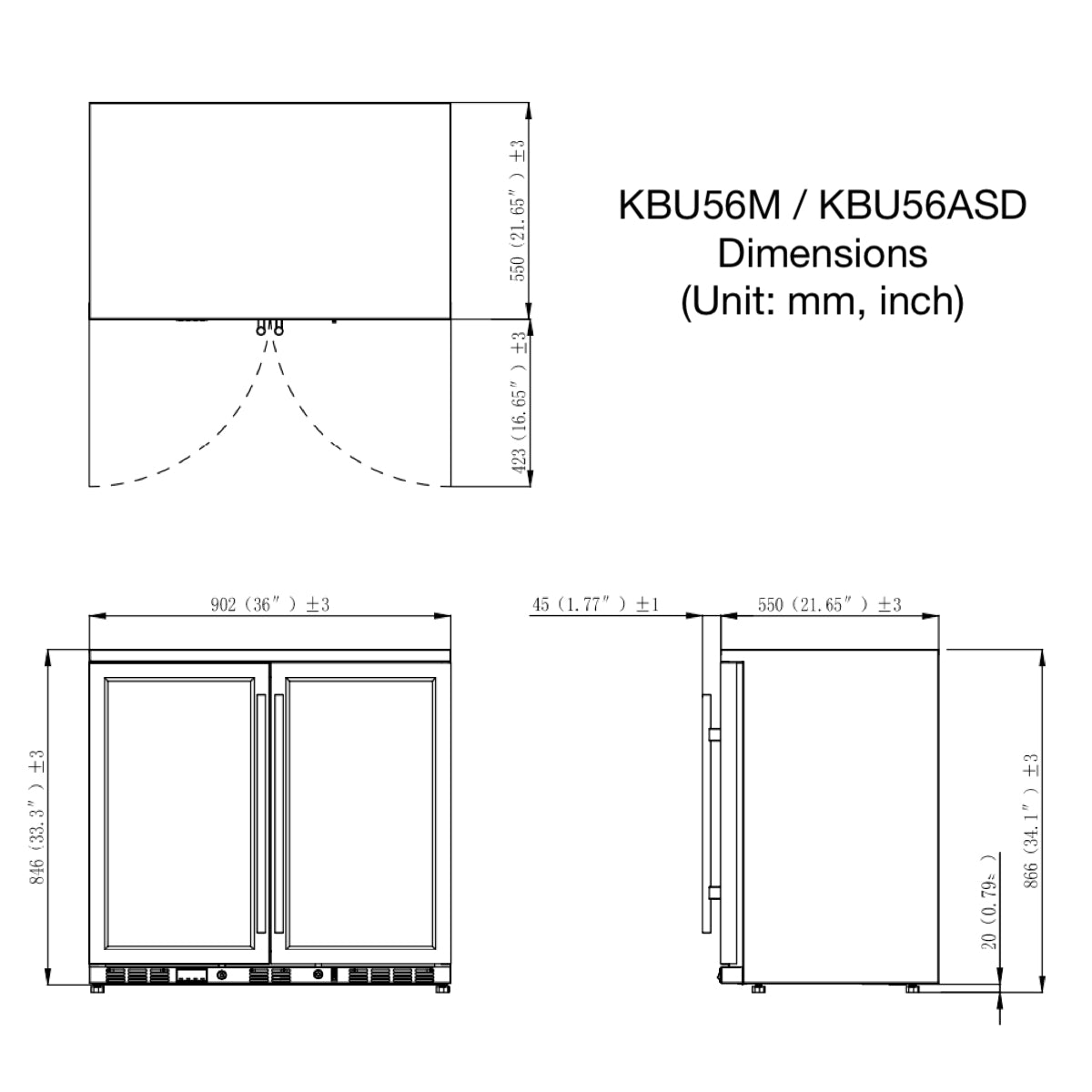 2-Door Full Stainless Under Bench Beverage Fridge Heating Glass