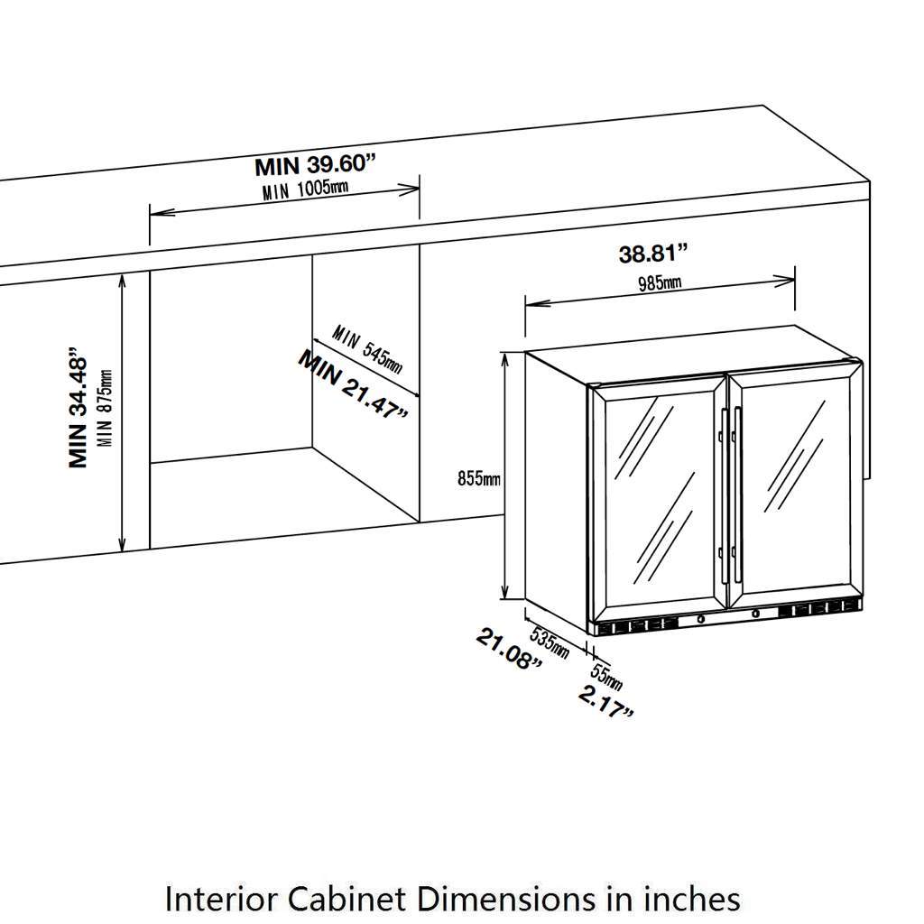 985mm Wide Under Bench Beer and Wine Fridge Combo