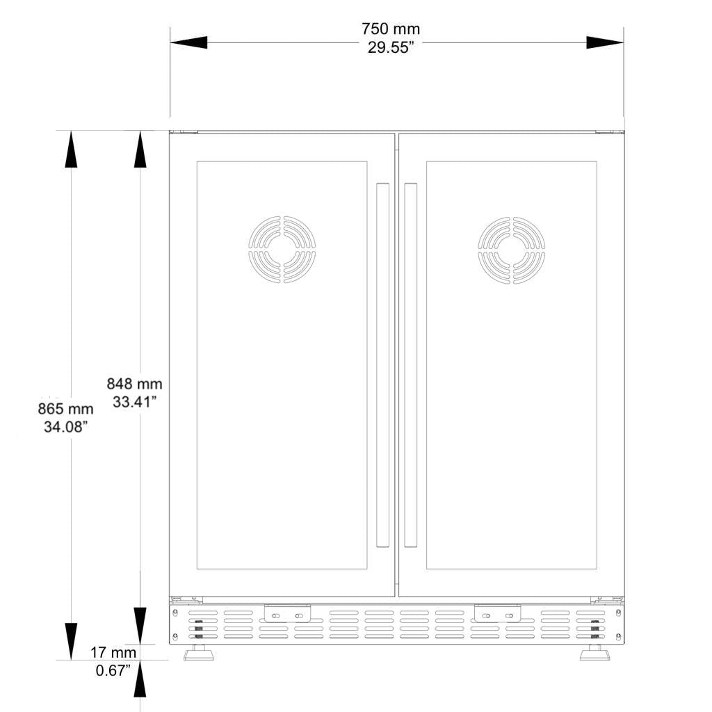 750mm Wide Underbench Low-E Glass Door Wine and Beer Fridge Combo