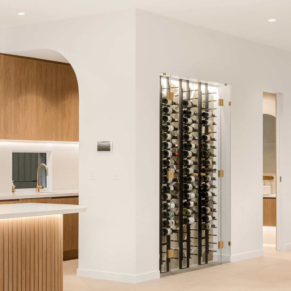 Floor-to-Ceiling Mounted Wine Rack with Offset Pegs