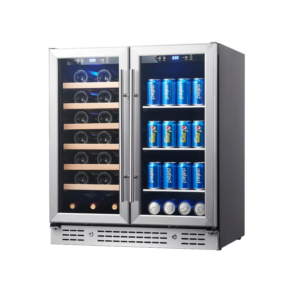 750mm Wide Under bench Low-E Glass Door Wine and Beer Fridge Combo