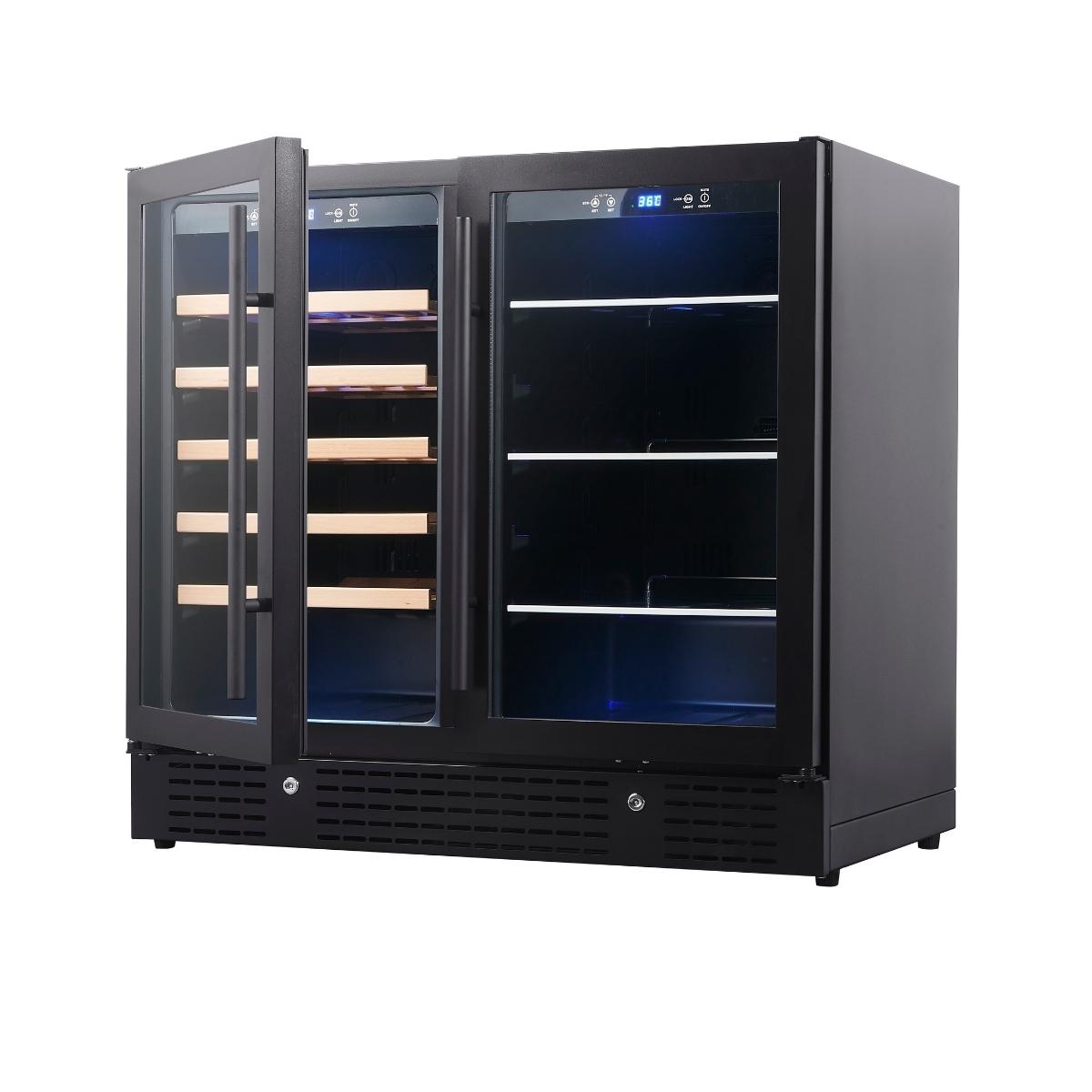 900mm Wide Under Bench Low-E Glass Door Wine and Beer Fridge Combo