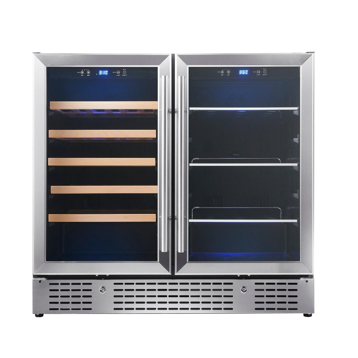 900mm Wide Under Bench Low-E Glass Door Wine and Beer Fridge Combo