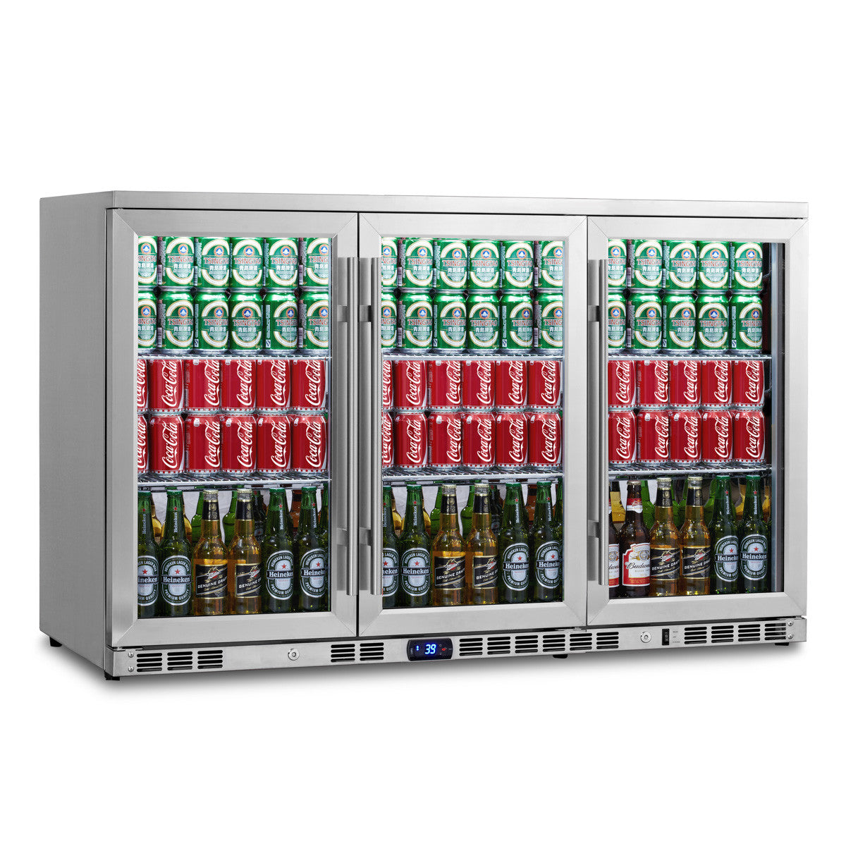 3 Door Full Stainless Under Bench Beverage Fridge Heating Glass