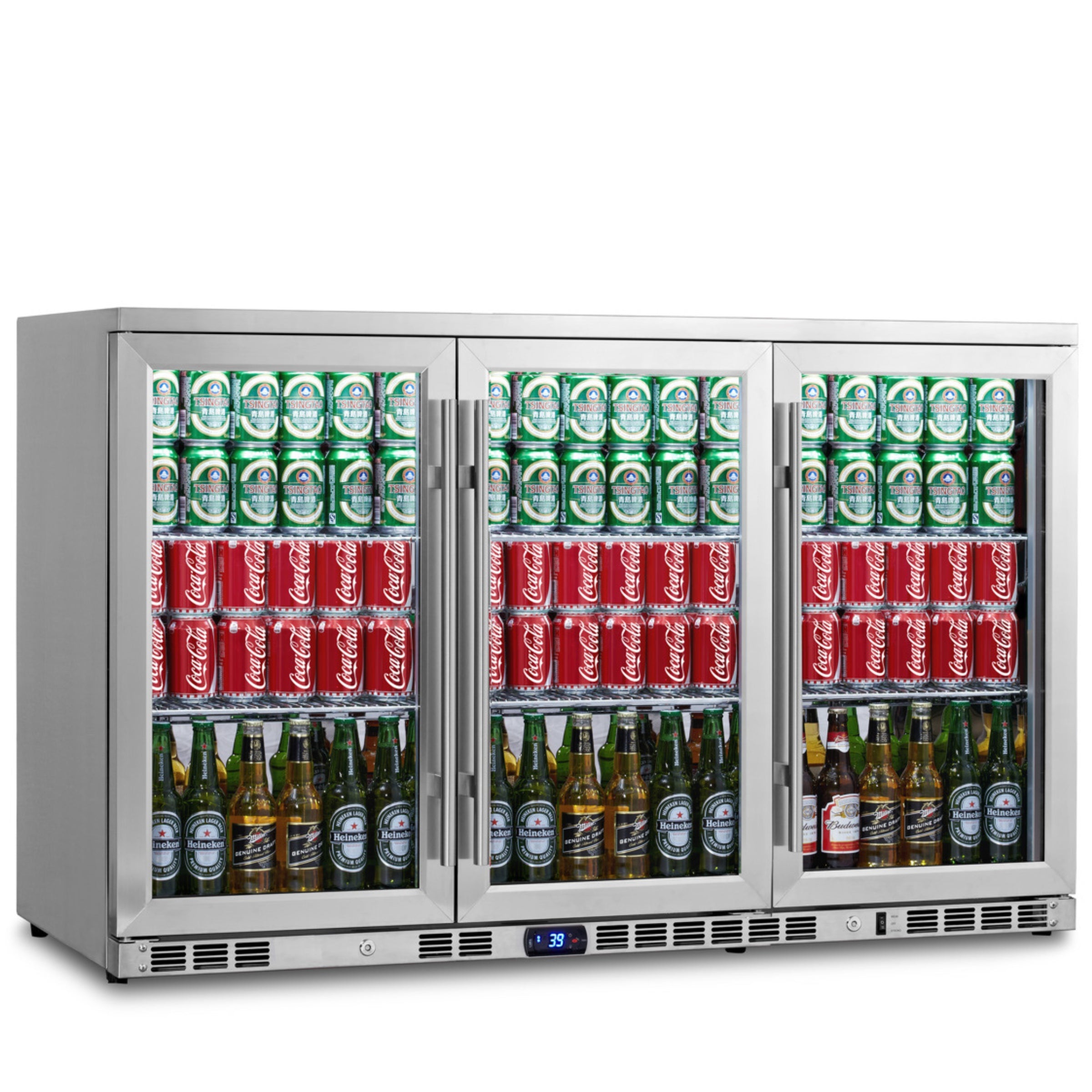 3 Door Full Stainless Under Bench Beverage Fridge Heating Glass