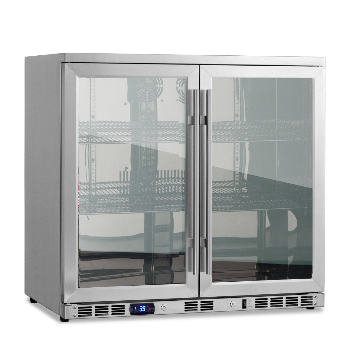 2-Door Full Stainless Under Bench Beverage Fridge Heating Glass