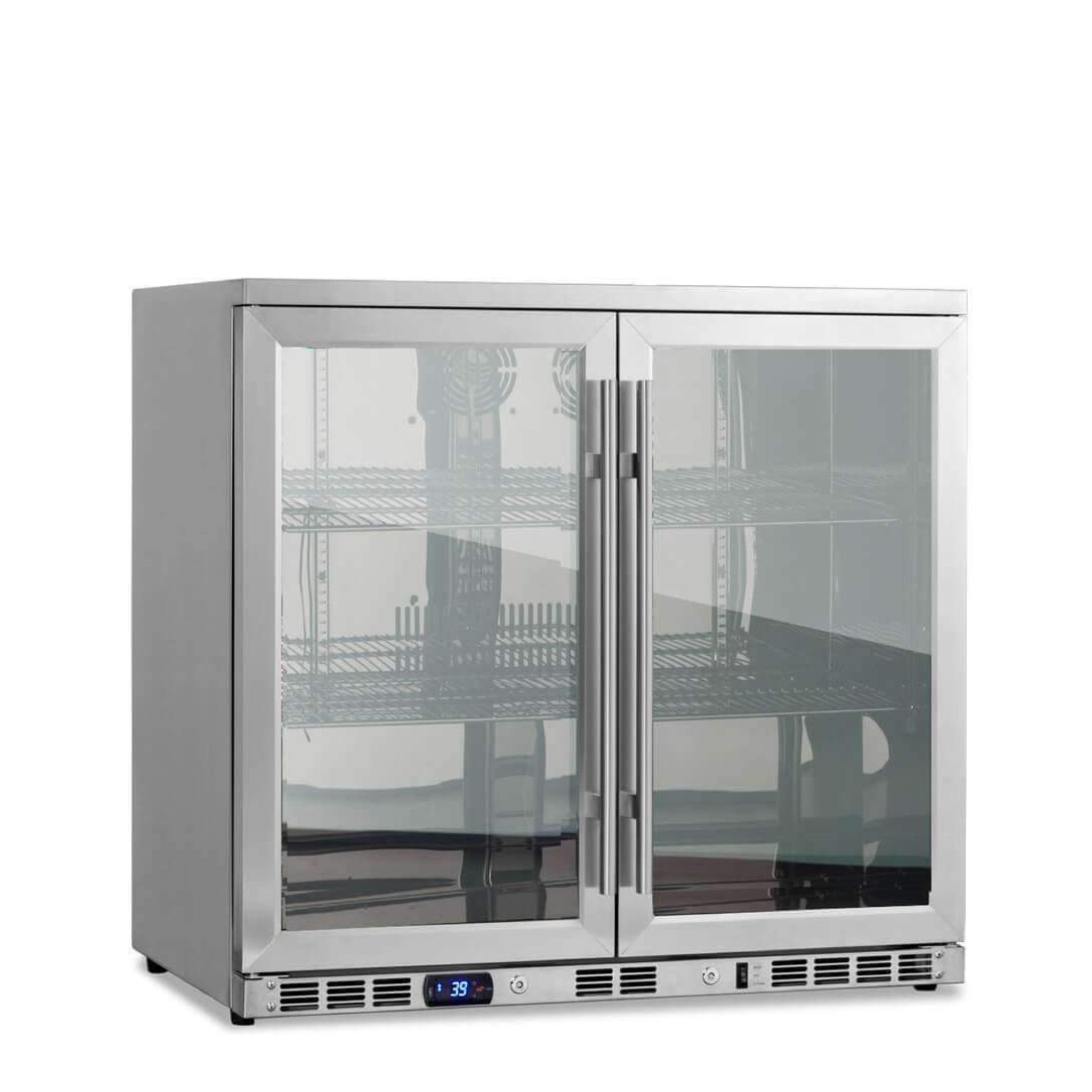 2-Door Full Stainless Under Bench Beverage Fridge Heating Glass