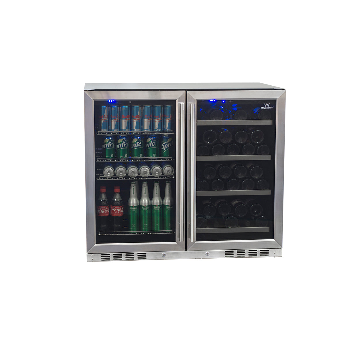 985mm Wide Under Bench Beer and Wine Fridge Combo