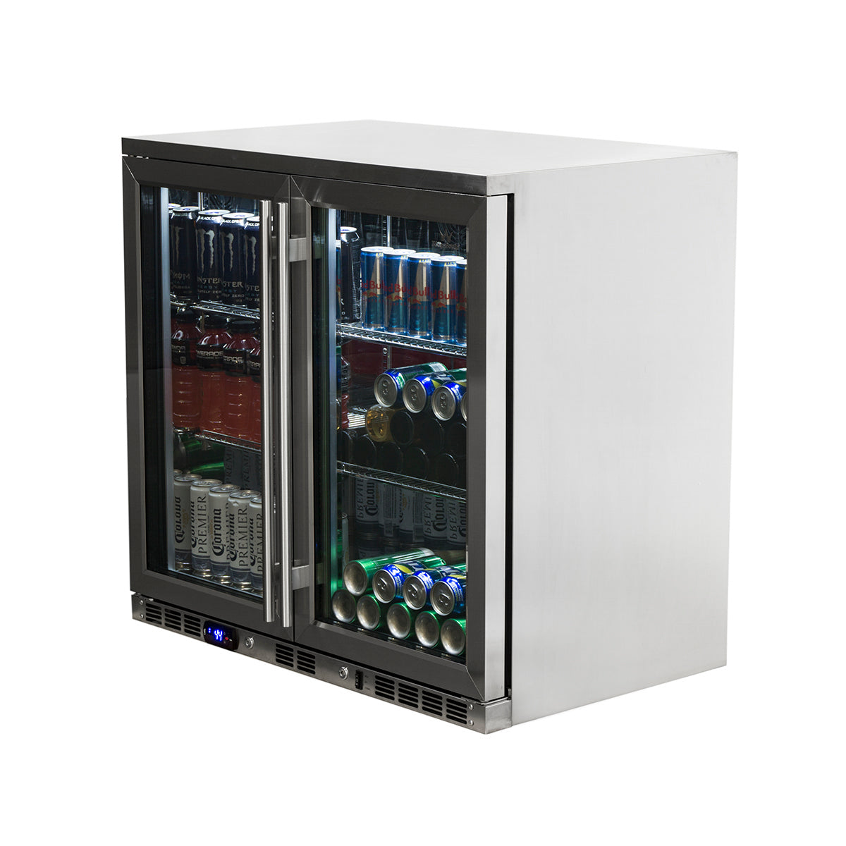 2-Door Full Stainless Under Bench Beverage Fridge Heating Glass