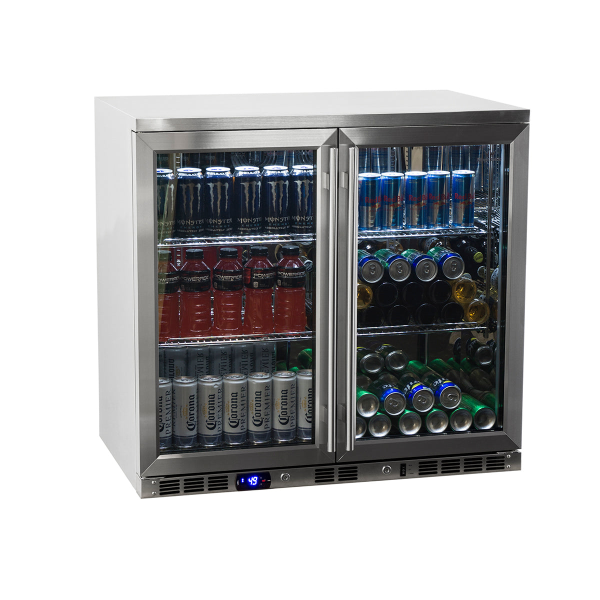 2-Door Full Stainless Under Bench Beverage Fridge Heating Glass