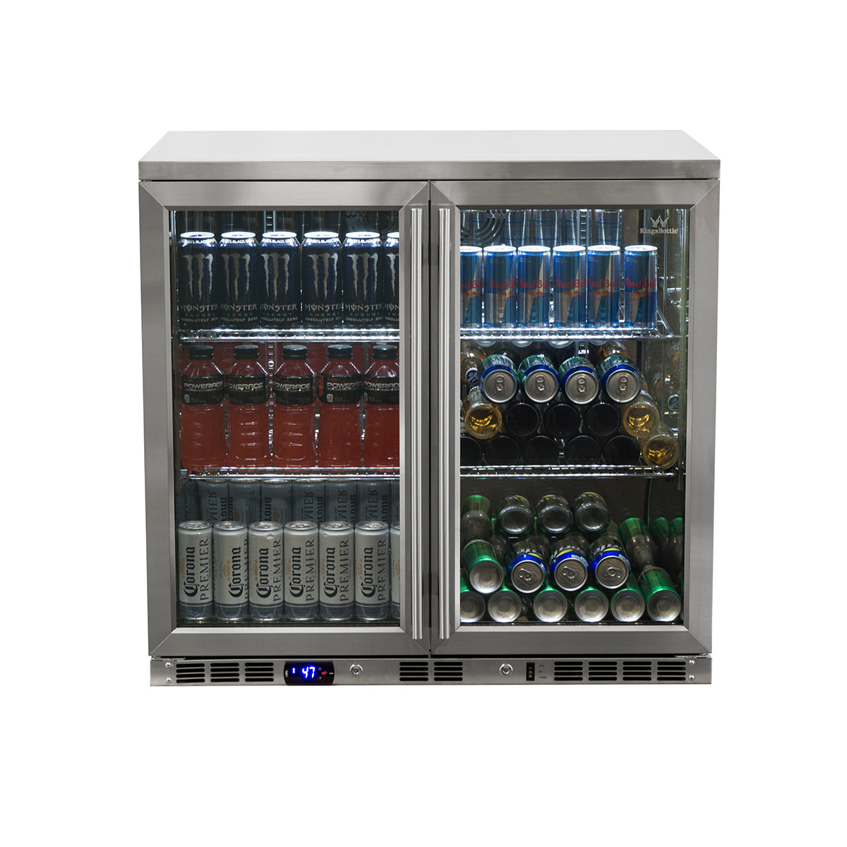 2-Door Full Stainless Under Bench Beverage Fridge Heating Glass