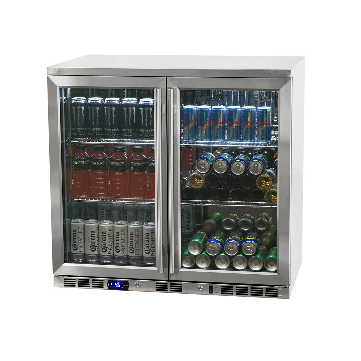 2-Door Full Stainless Under Bench Beverage Fridge Heating Glass