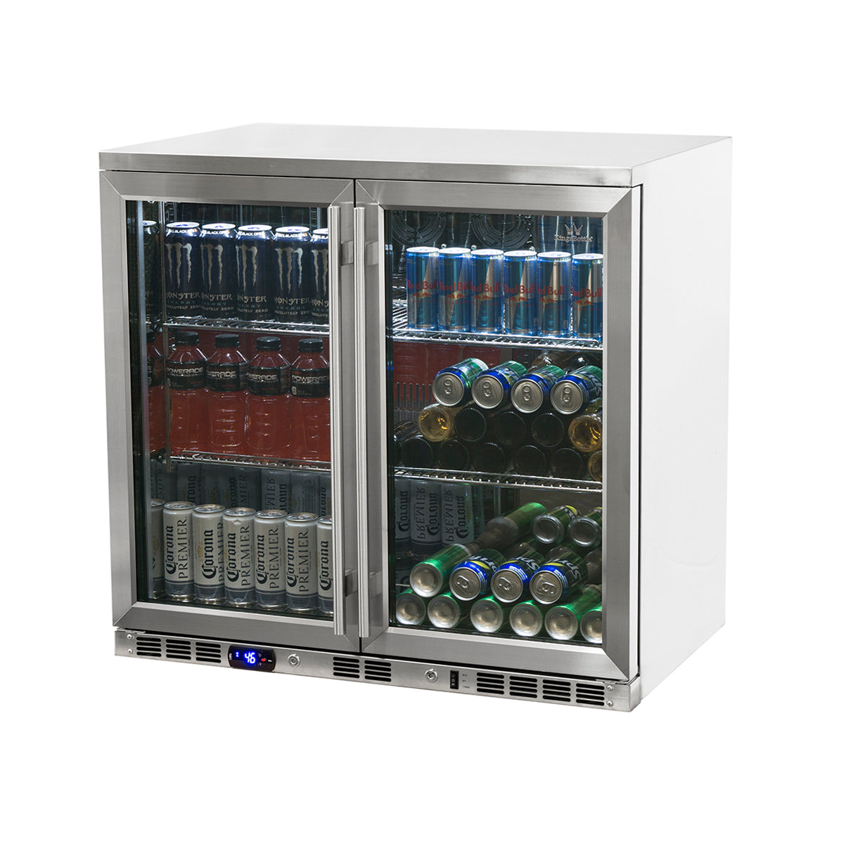 2-Door Full Stainless Under Bench Beverage Fridge Heating Glass