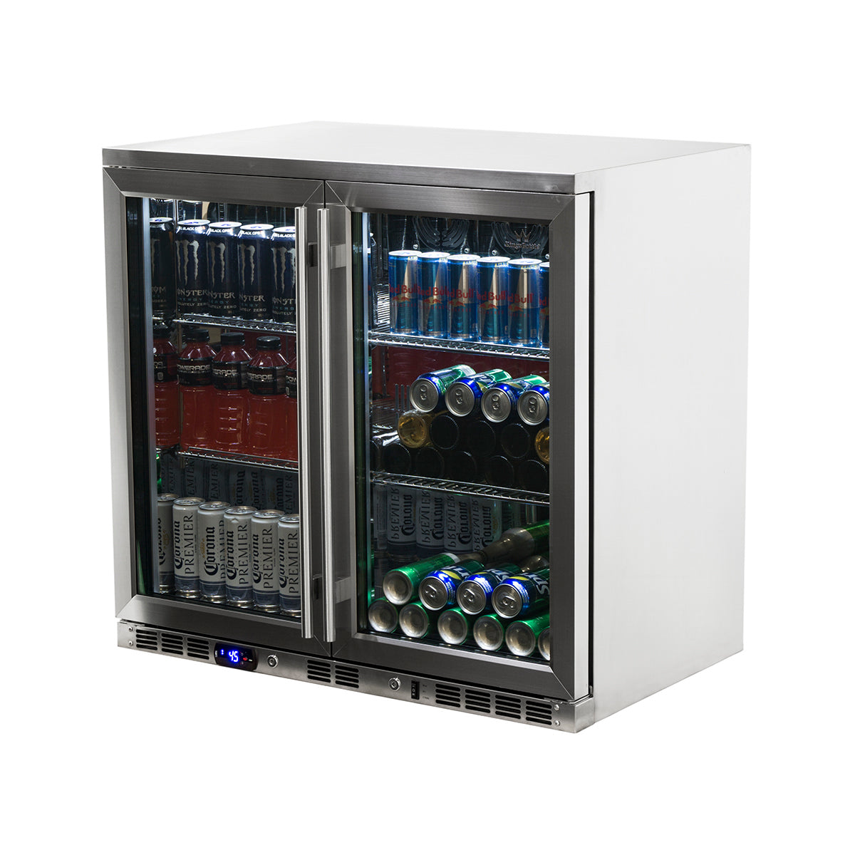 2-Door Full Stainless Under Bench Beverage Fridge Heating Glass