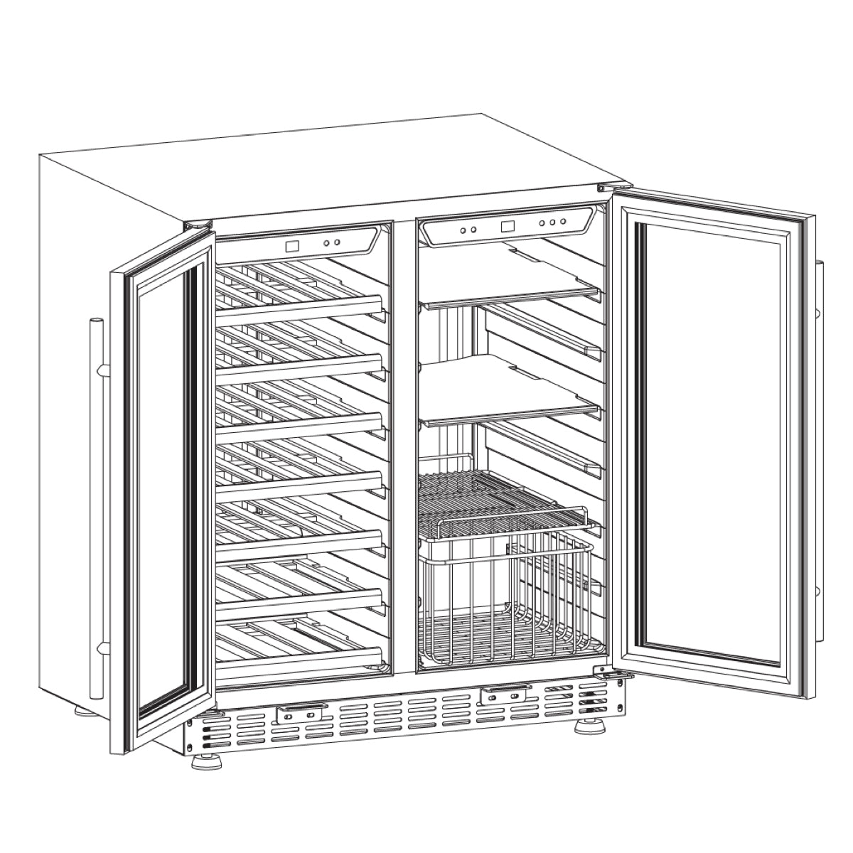 750mm Wide Underbench Low-E Glass Door Wine and Beer Fridge Combo