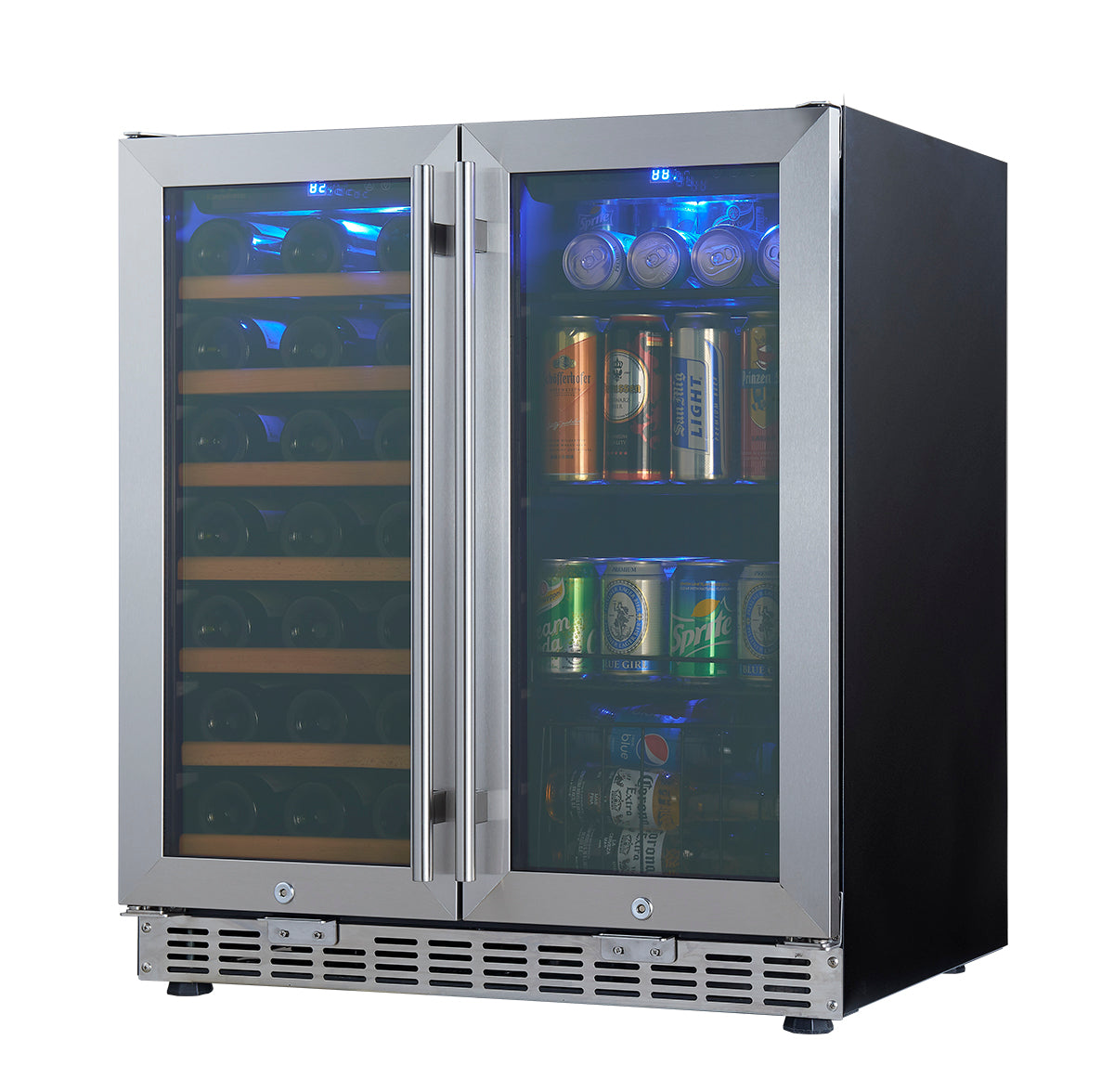 750mm Wide Underbench Low-E Glass Door Wine and Beer Fridge Combo