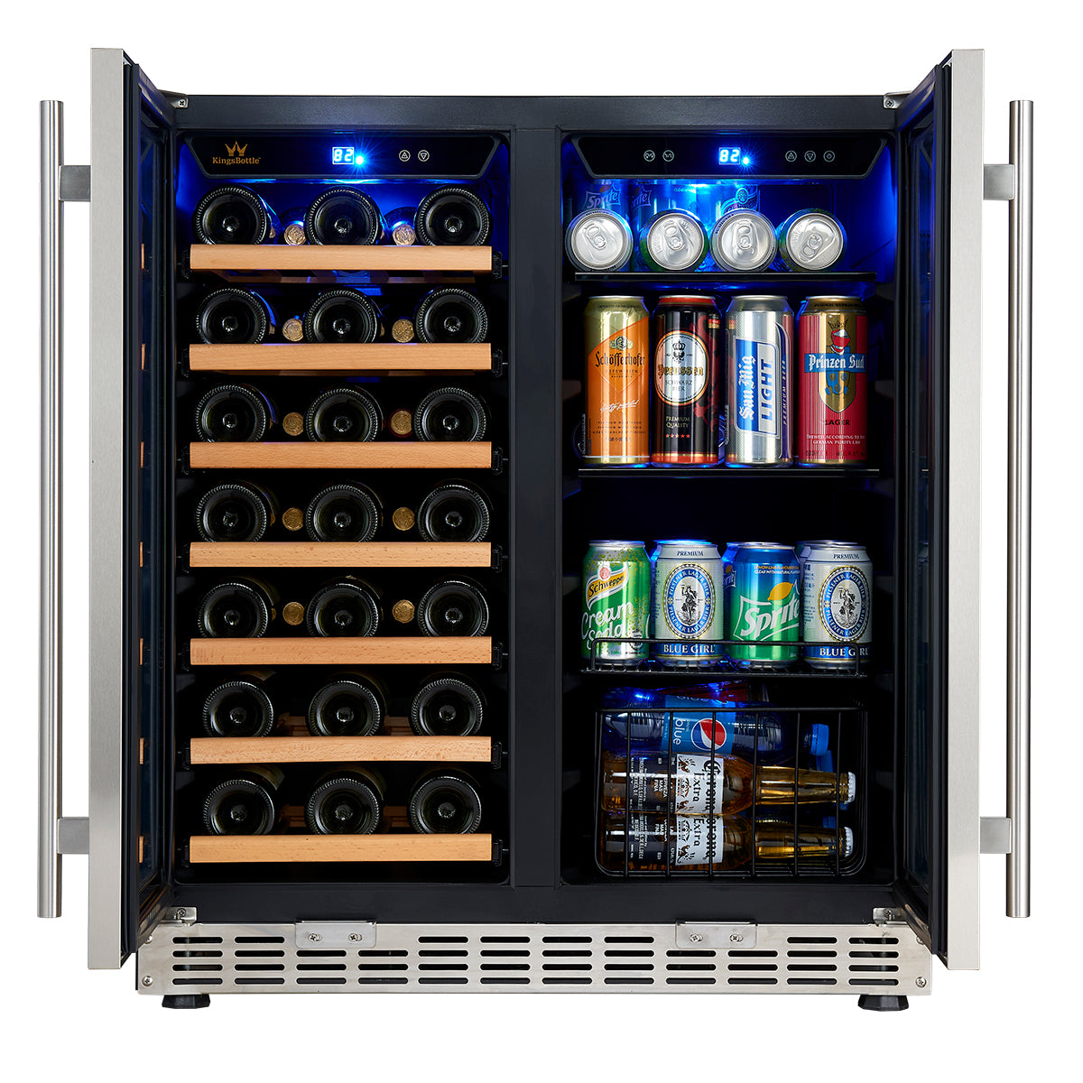 750mm Wide Underbench Low-E Glass Door Wine and Beer Fridge Combo