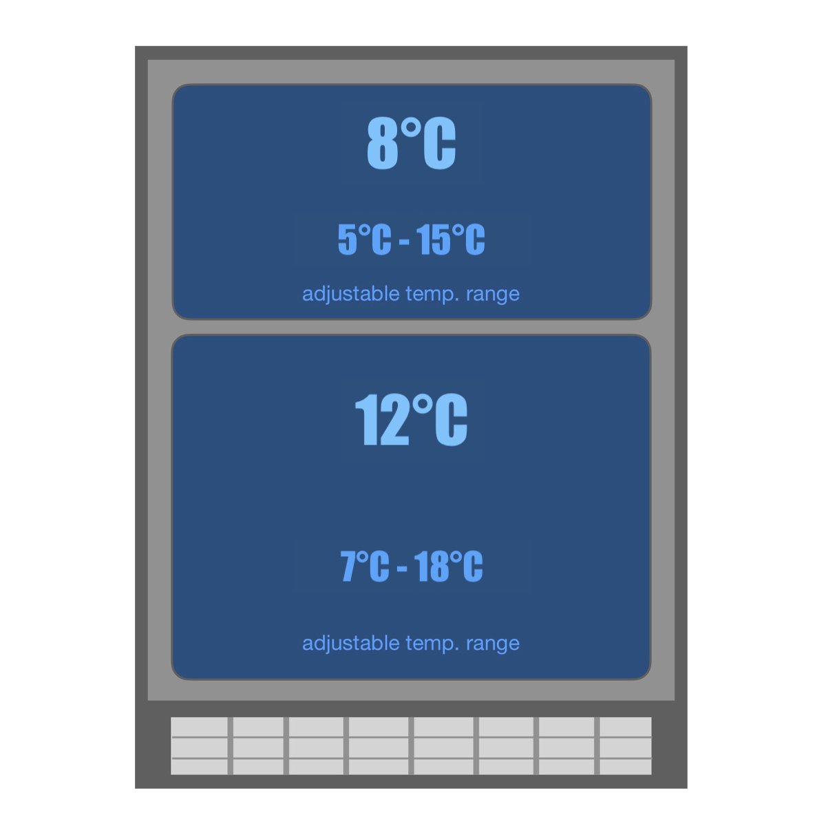 temperature range KB152D dual zone under counter wine fridge from KingsBottle australia