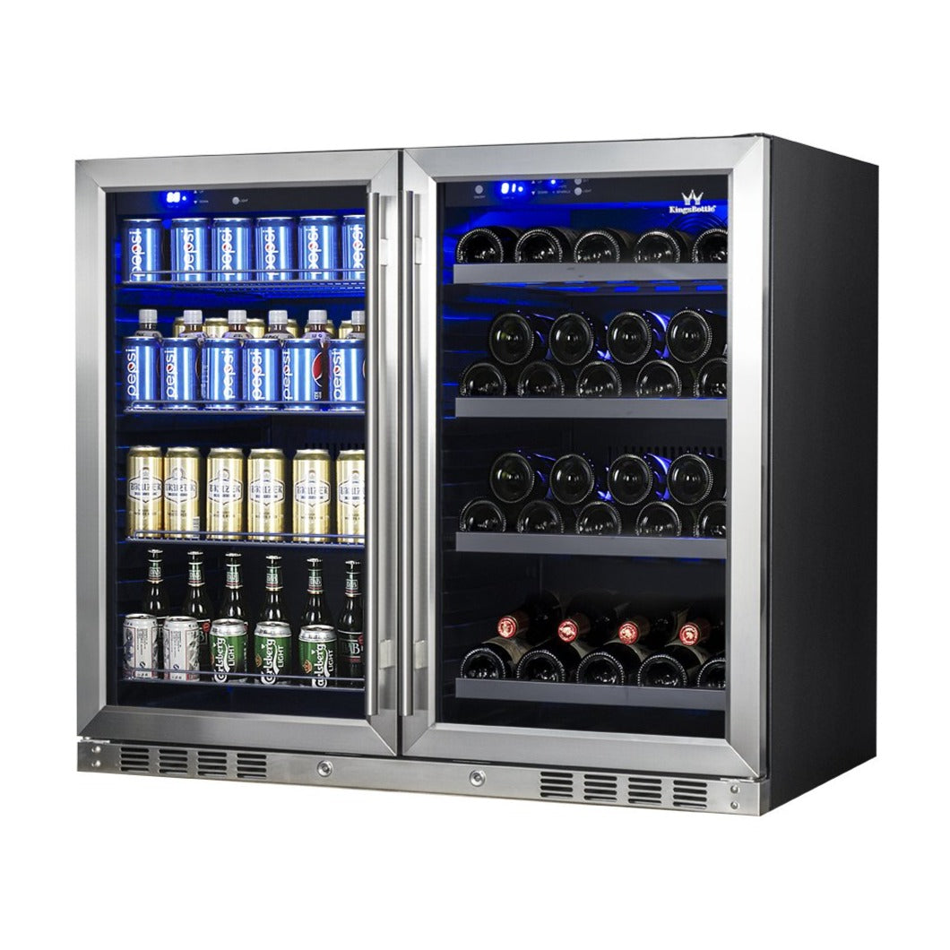 985mm Wide Under Bench Beer and Wine Fridge Combo