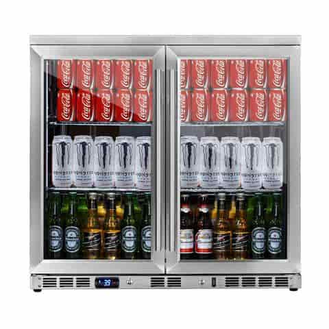 2-Door Full Stainless Under Bench Beverage Fridge Heating Glass